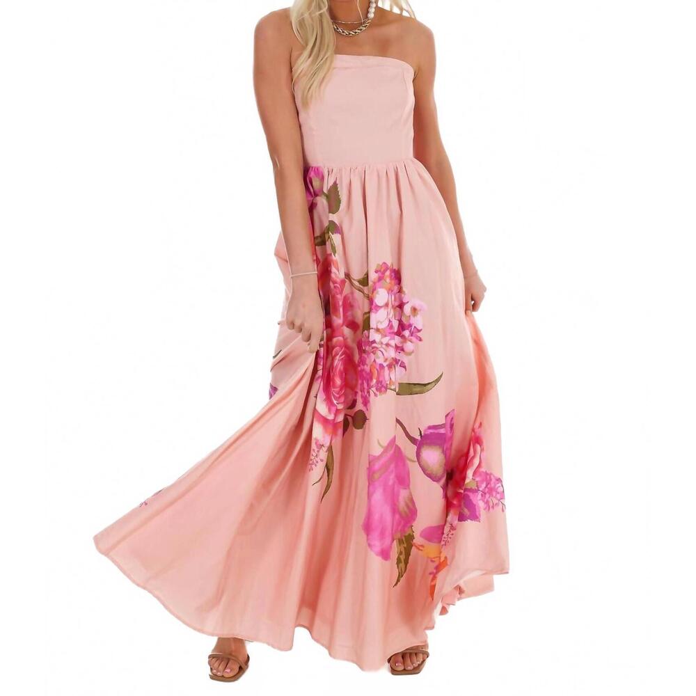 NEW FLYING TOMATO flower market strapless maxi dress in light pink - Picture 7 of 7
